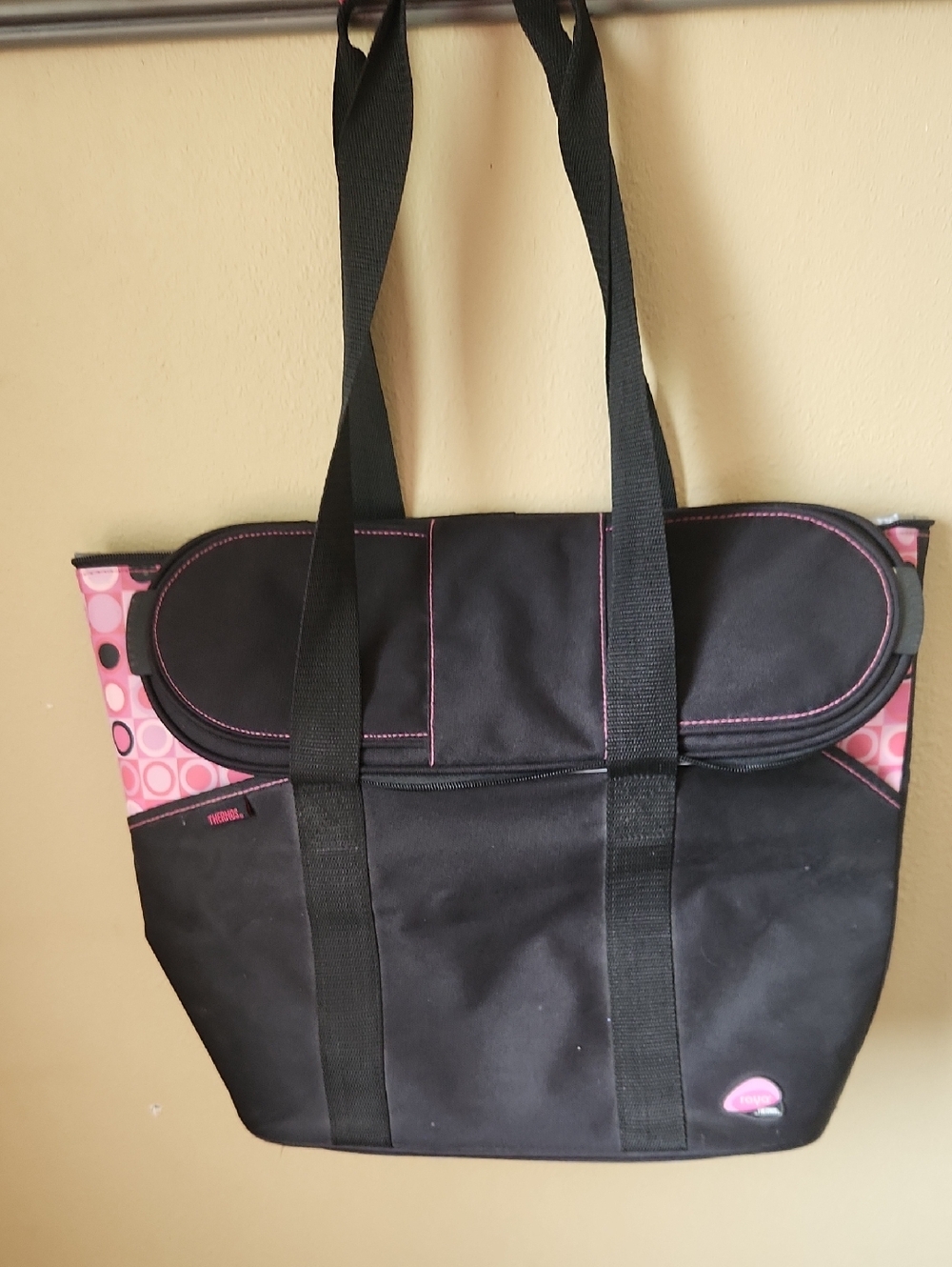 Thermos Black and Pink Tote Bag with Patterned Sides